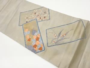 引箔 短冊に花々模様織り出し袋帯